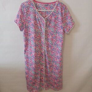 Vintage Sweet Pink Floral Lace Trim Button Front Summer Nightgown.